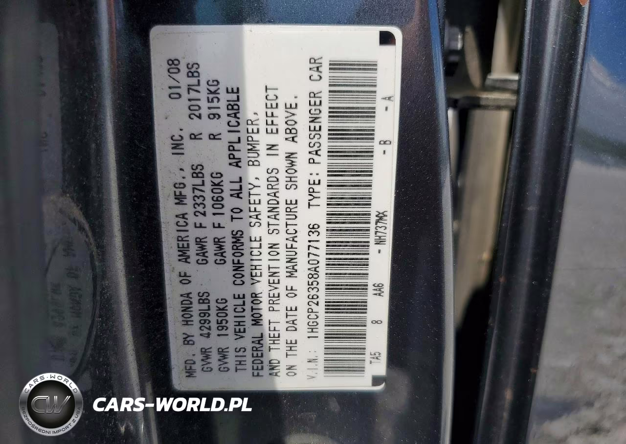 2008 Honda Accord Lx VIN:1HGCP26358A077136 - 13