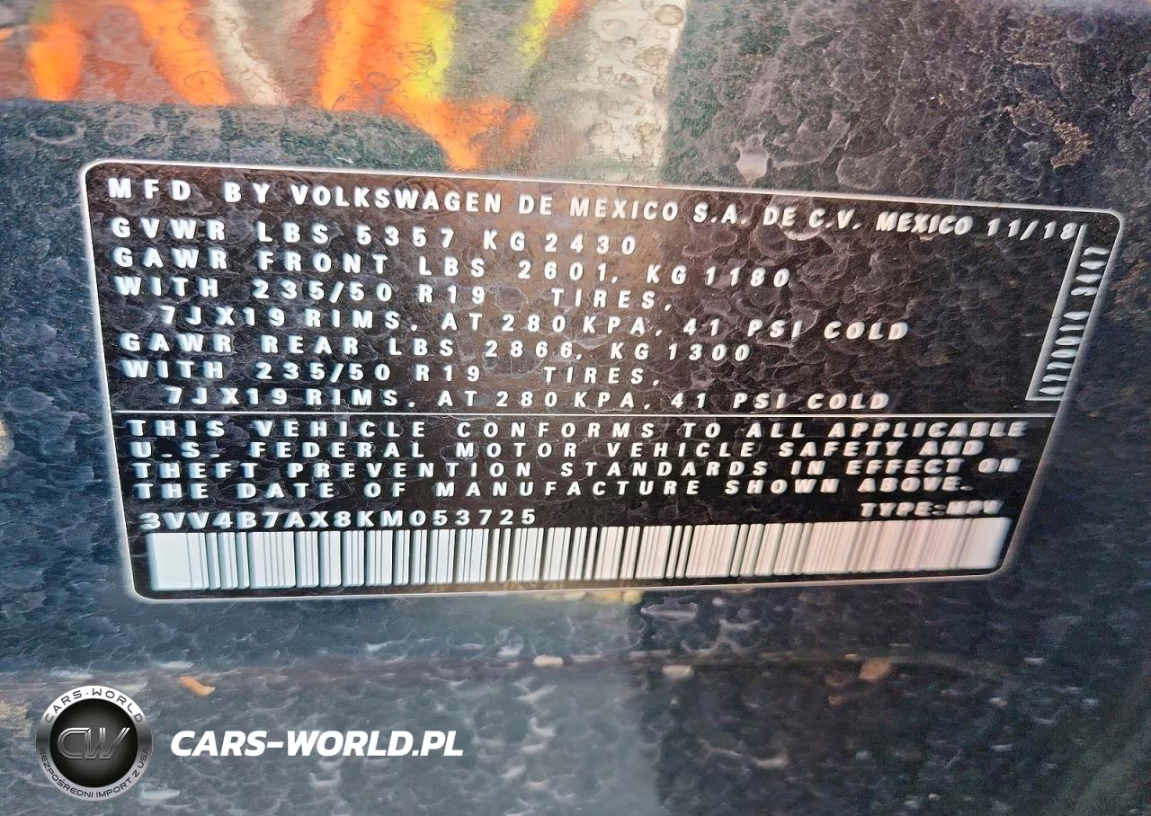 2019 Volkswagen Tiguan Sel Premium VIN:3VV4B7AX8KM053725 - 12