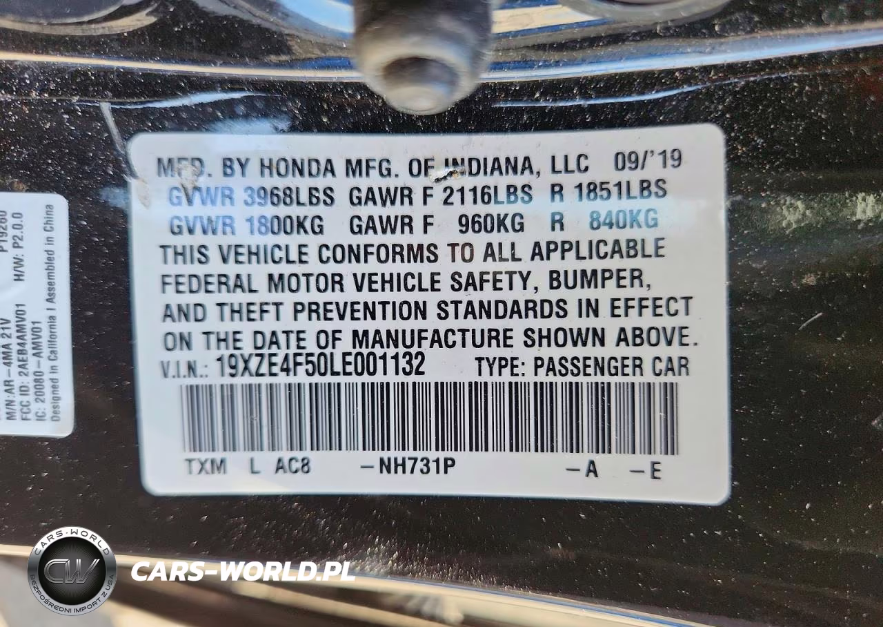 2020 Honda Insight Ex VIN:19XZE4F50LE001132 - 12