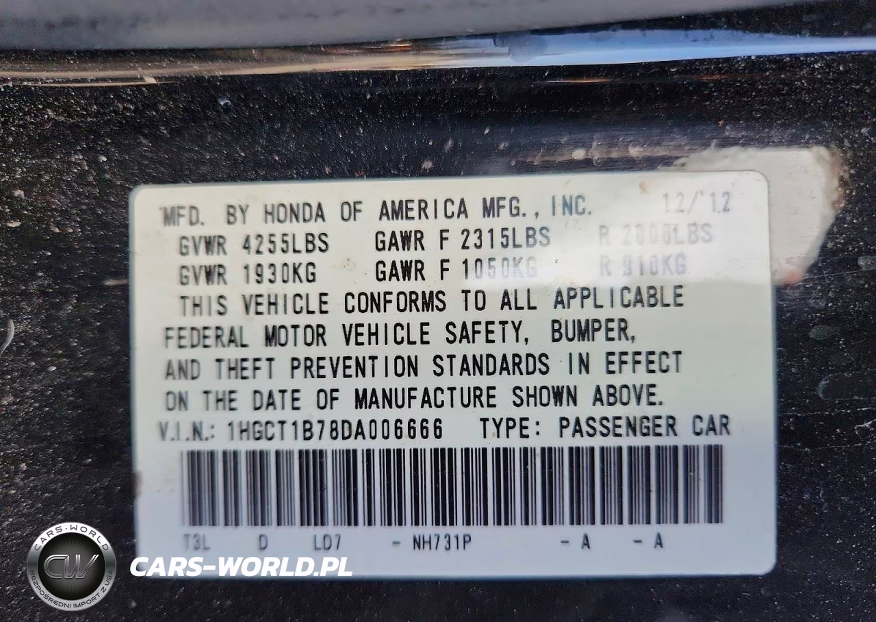 2013 Honda Accord Ex VIN:1HGCT1B78DA006666 - 12