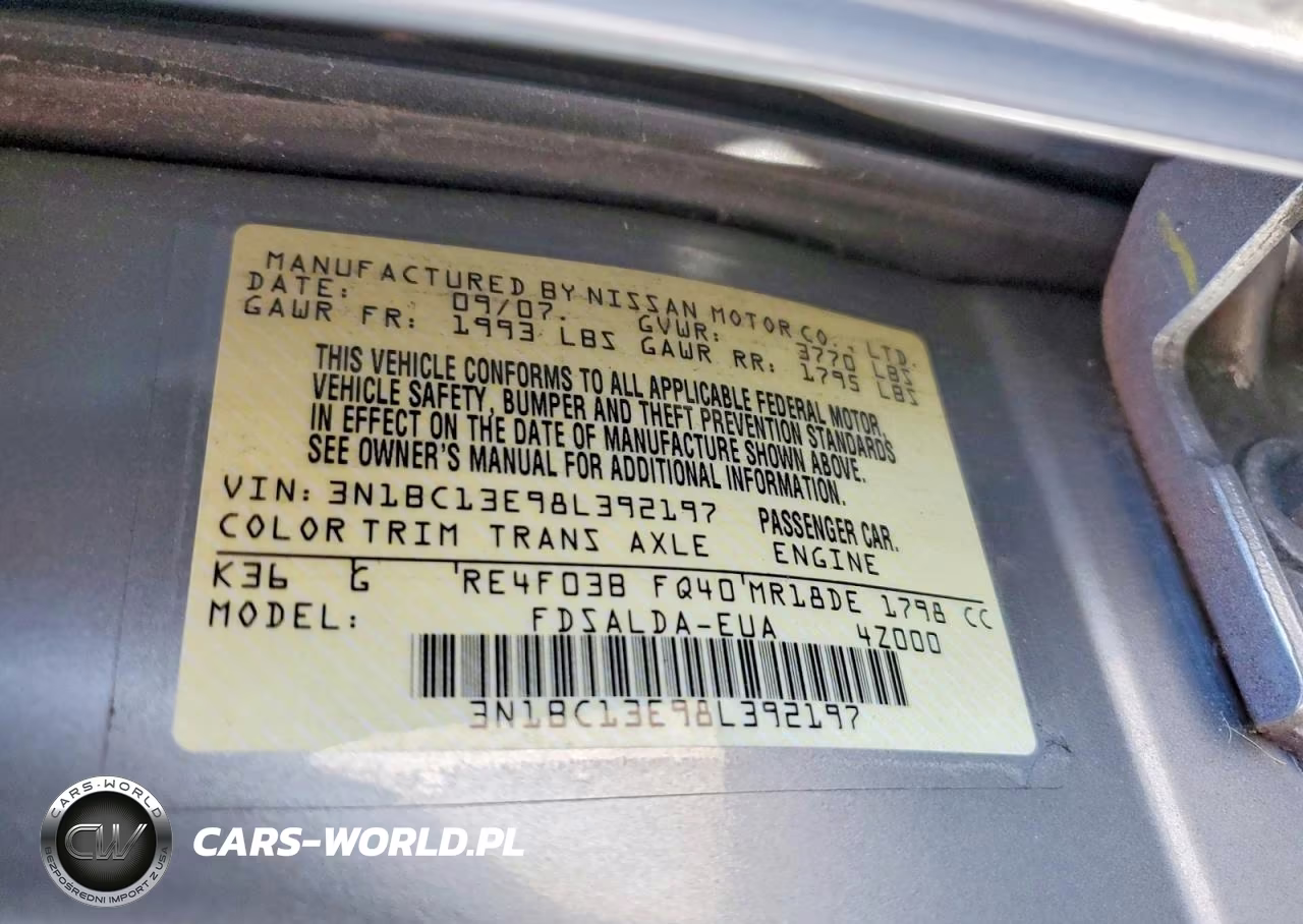 2008 Nissan Versa 1.8 S VIN:3N1BC13E98L392197 - 12