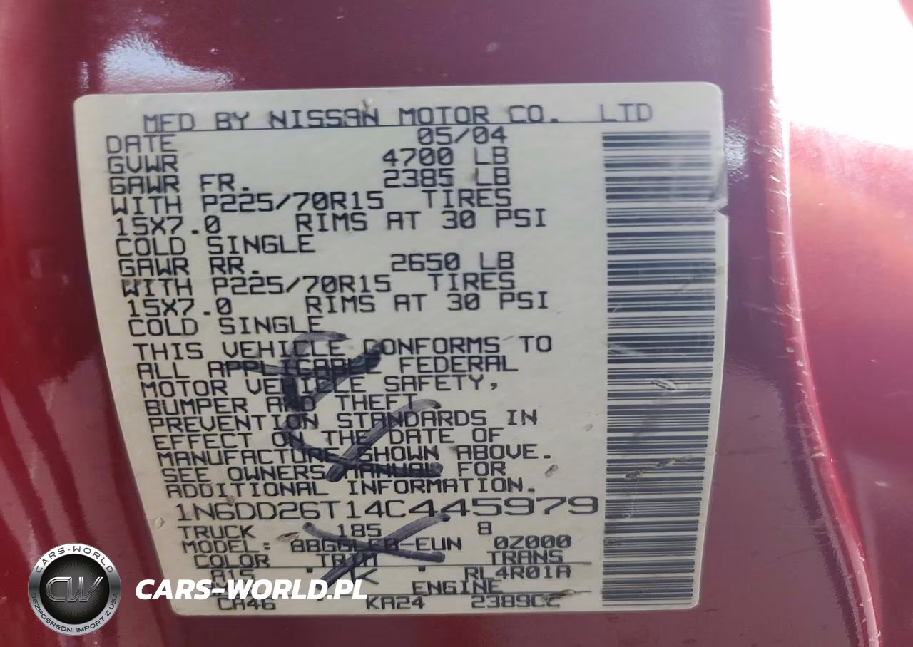 2004 Nissan Frontier Standard VIN:1N6DD26T14C445979 - 12