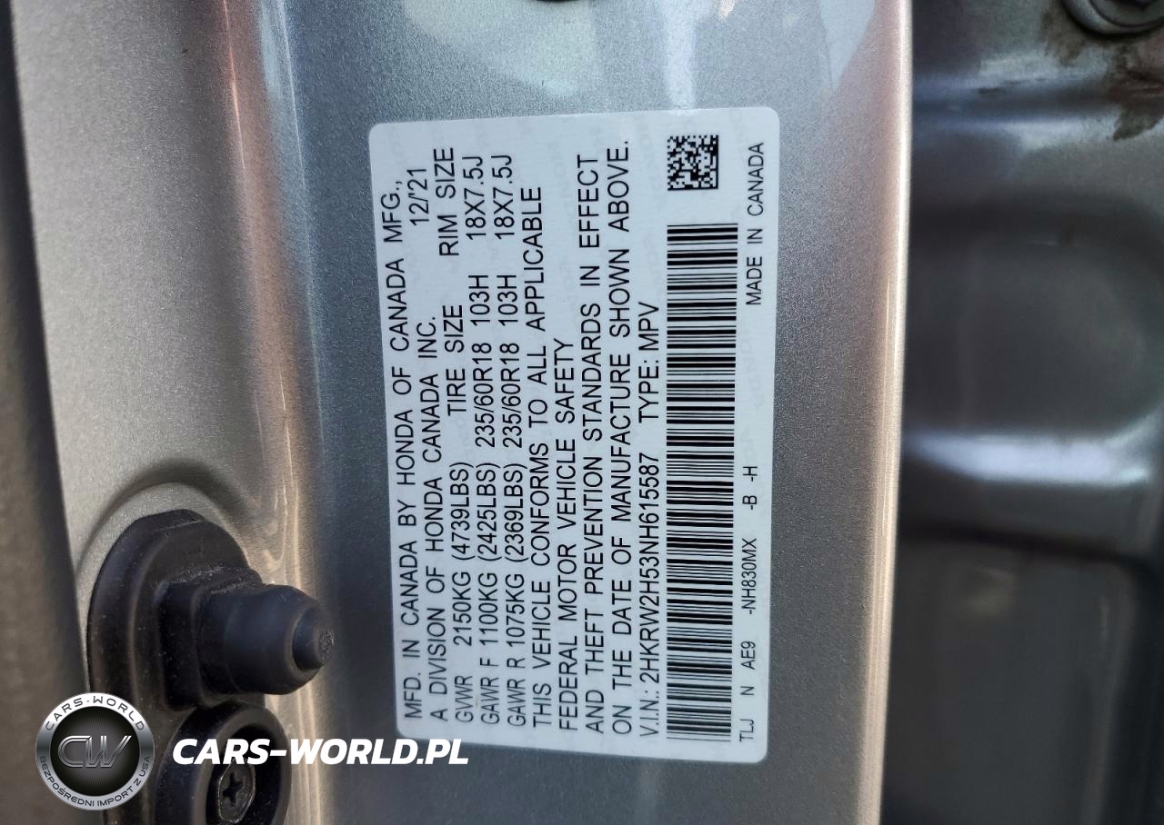 2022 Honda Cr-V Ex VIN:2HKRW2H53NH615587 - 13