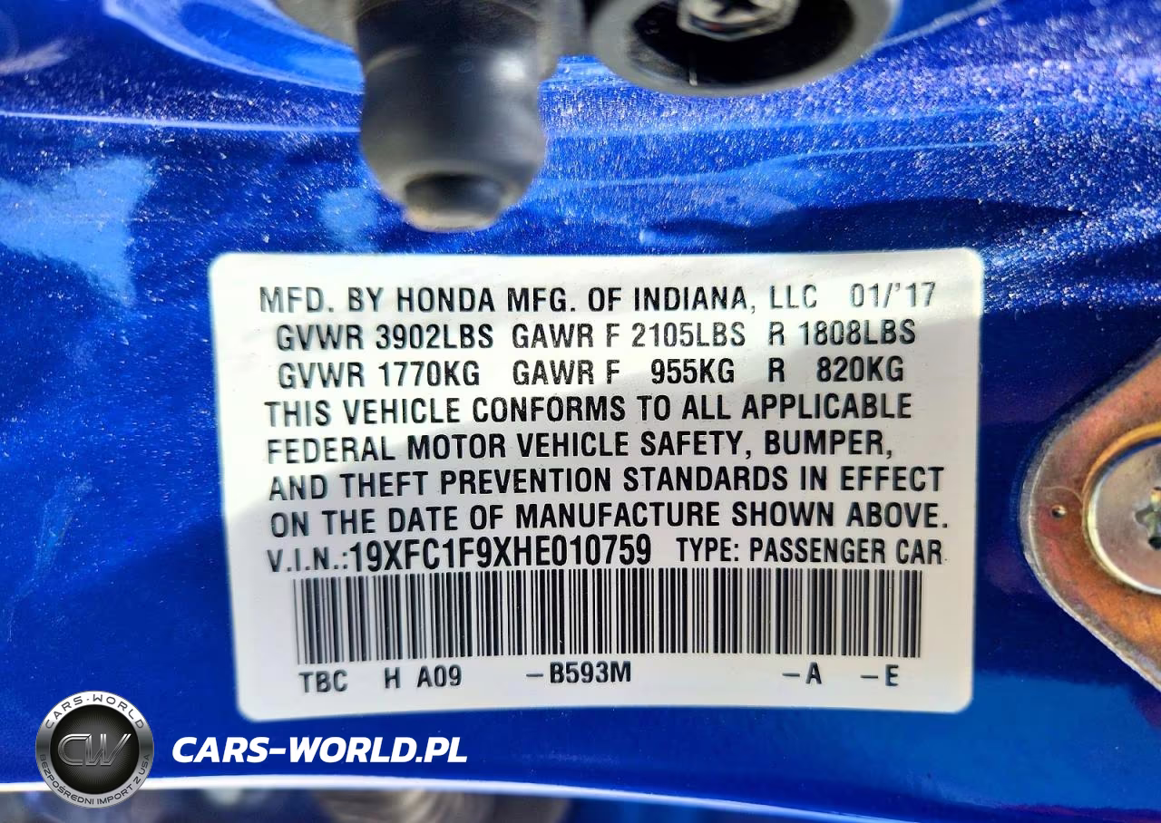 2017 Honda Civic Touring VIN:19XFC1F9XHE010759 - 12