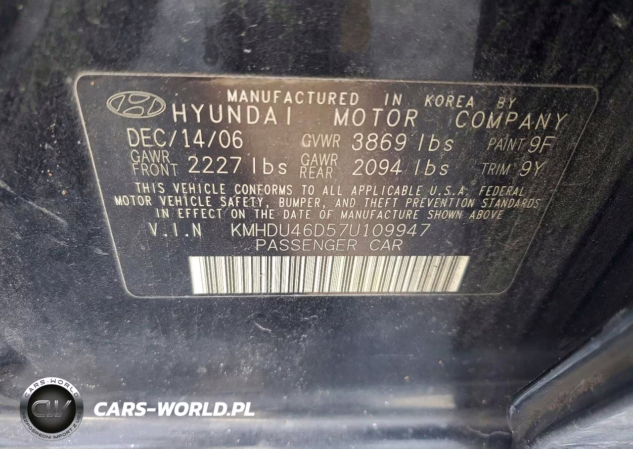 2007 Hyundai Elantra Gls VIN:KMHDU46D57U109947 - 13