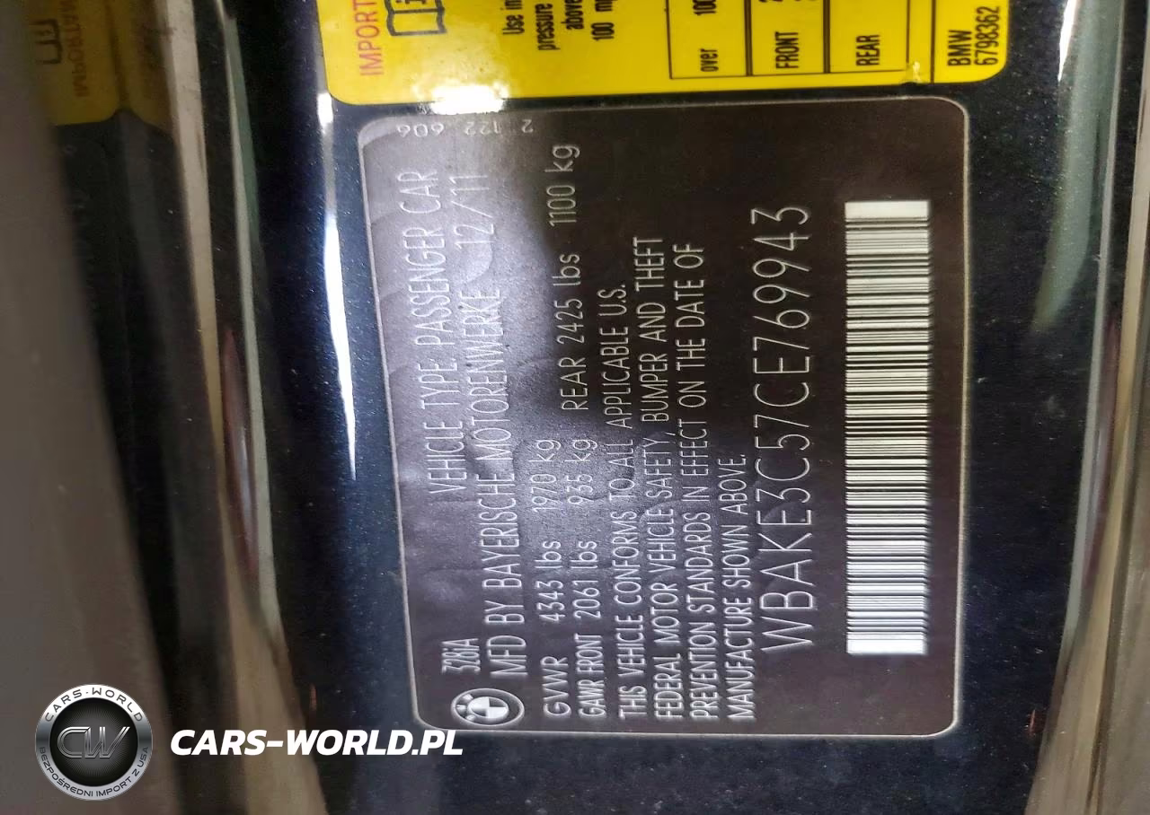 2012 BMW 328 I VIN:WBAKE3C57CE769943 - 12