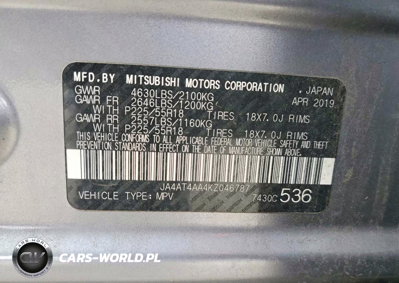 2019 Mitsubishi Eclipse Cross Le VIN:JA4AT4AA4KZ046787 - 13