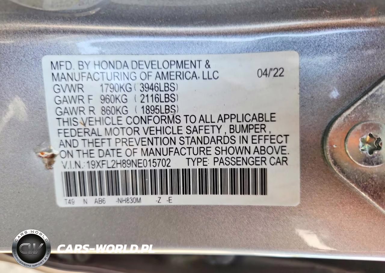 2022 Honda Civic Sport VIN:19XFL2H89NE015702 - 12