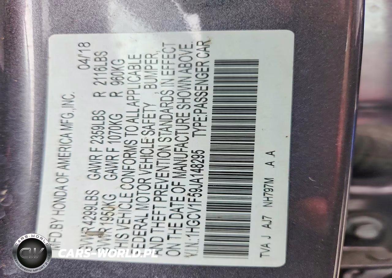 2018 Honda Accord Exl VIN:1HGCV1F59JA148295 - 13