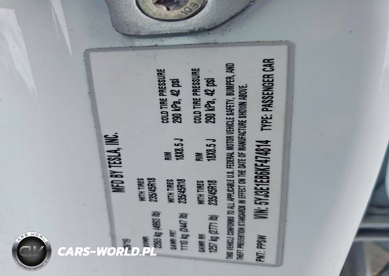 2019 Tesla Model 3 VIN:5YJ3E1EB6KF474814 - 12