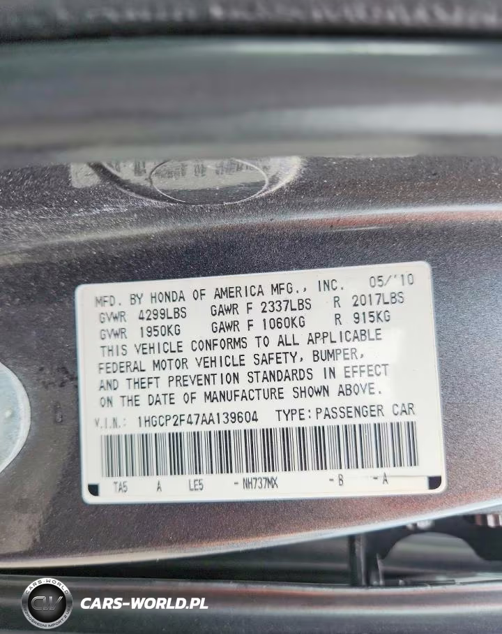 2010 Honda Accord Lxp VIN:1HGCP2F47AA139604 - 12