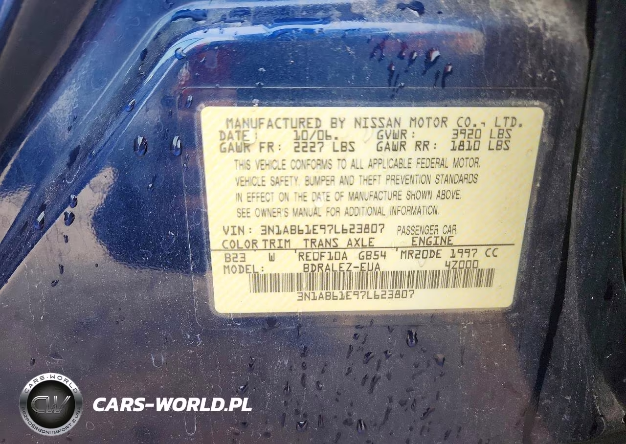 2007 Nissan Sentra 2.0 VIN:3N1AB61E97L623807 - 12