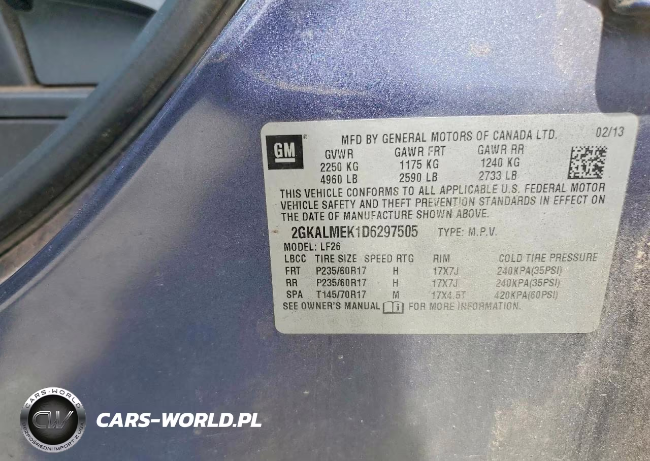 2013 GMC Terrain Sle VIN:2GKALMEK1D6297505 - 13