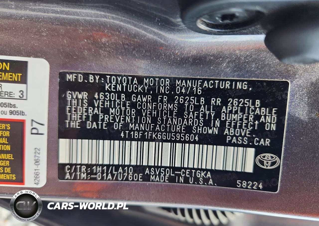 2016 Toyota Camry Xle VIN:4T1BF1FK6GU595604 - 12