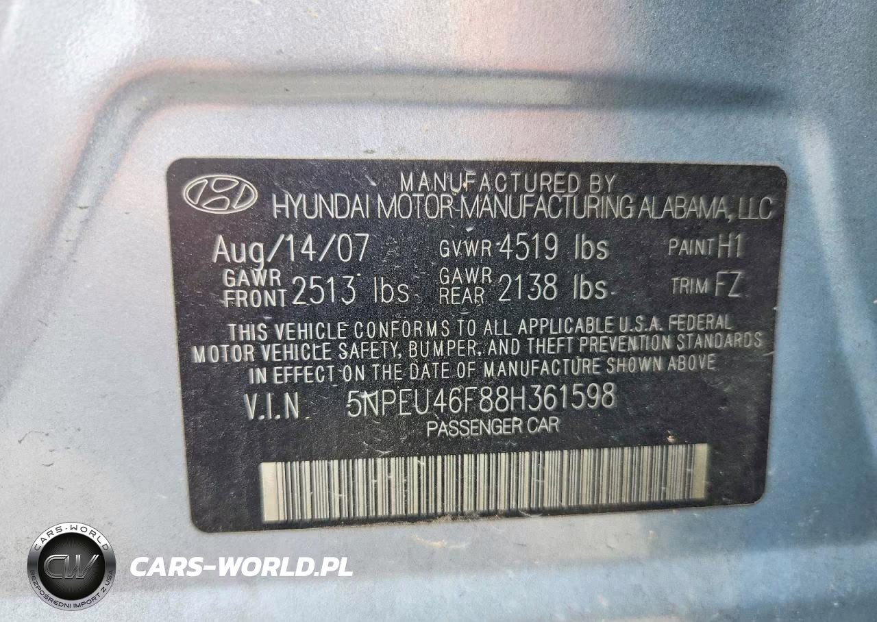 2008 Hyundai Sonata Se V6 VIN:5NPEU46F88H361598 - 12