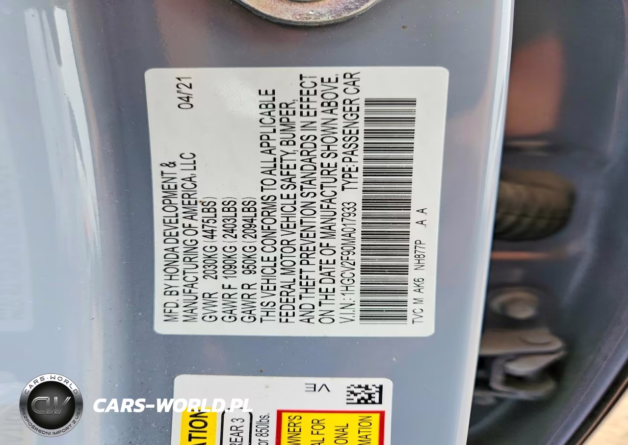 2021 Honda Accord Touring VIN:1HGCV2F90MA017933 - 12
