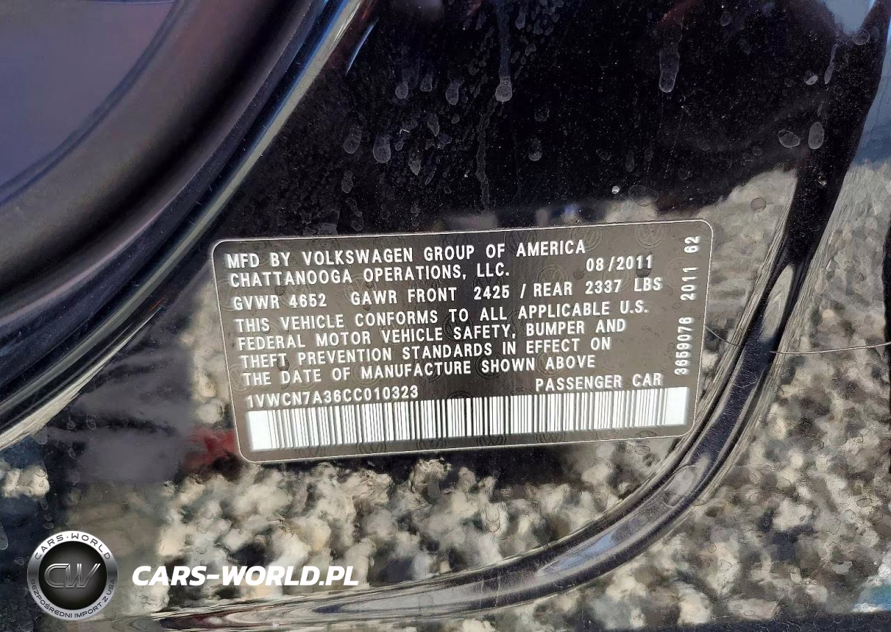 2012 Volkswagen Passat Sel VIN:1VWCN7A36CC010323 - 12