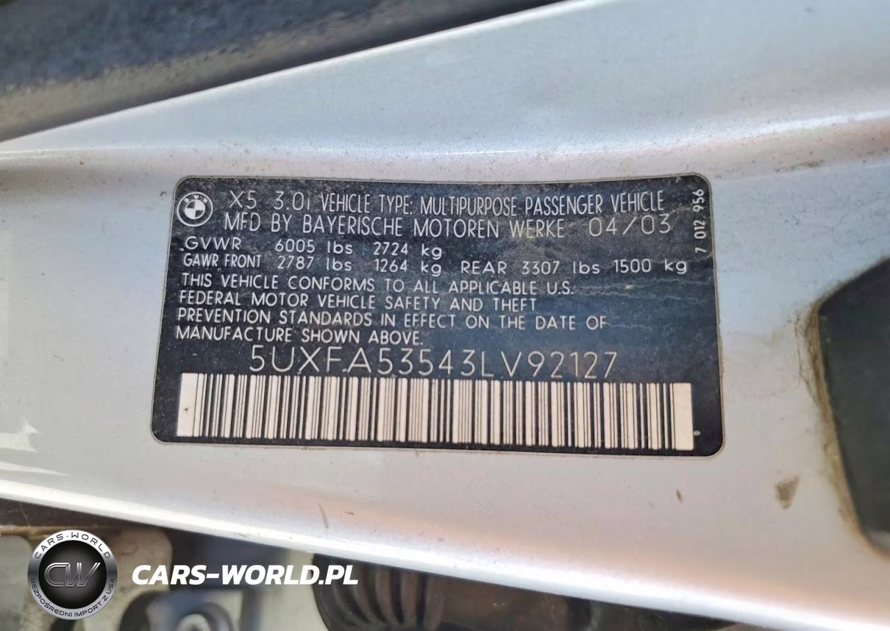 2003 BMW X5 3.0I VIN:5UXFA53543LV92127 - 13