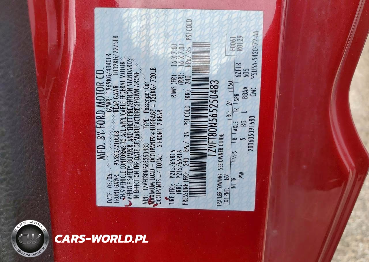 2006 Ford Mustang VIN:1ZVFT80N565250483 - 12
