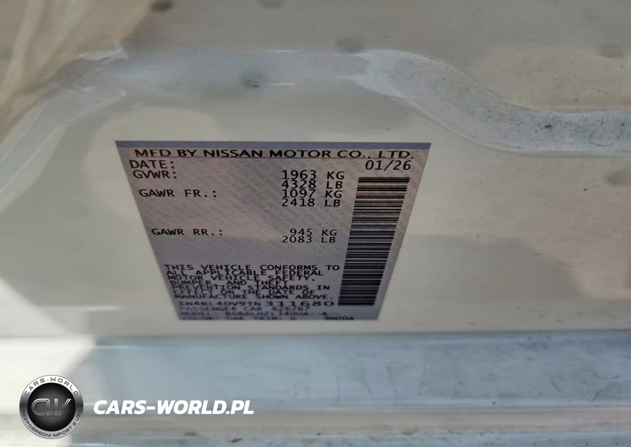 2026 Nissan Altima Sv VIN:1N4BL4DV9TN311680 - 12