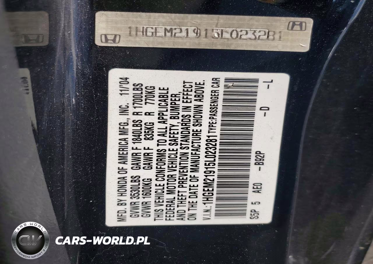 2005 Honda Civic Ex VIN:1HGEM21915L023281 - 13