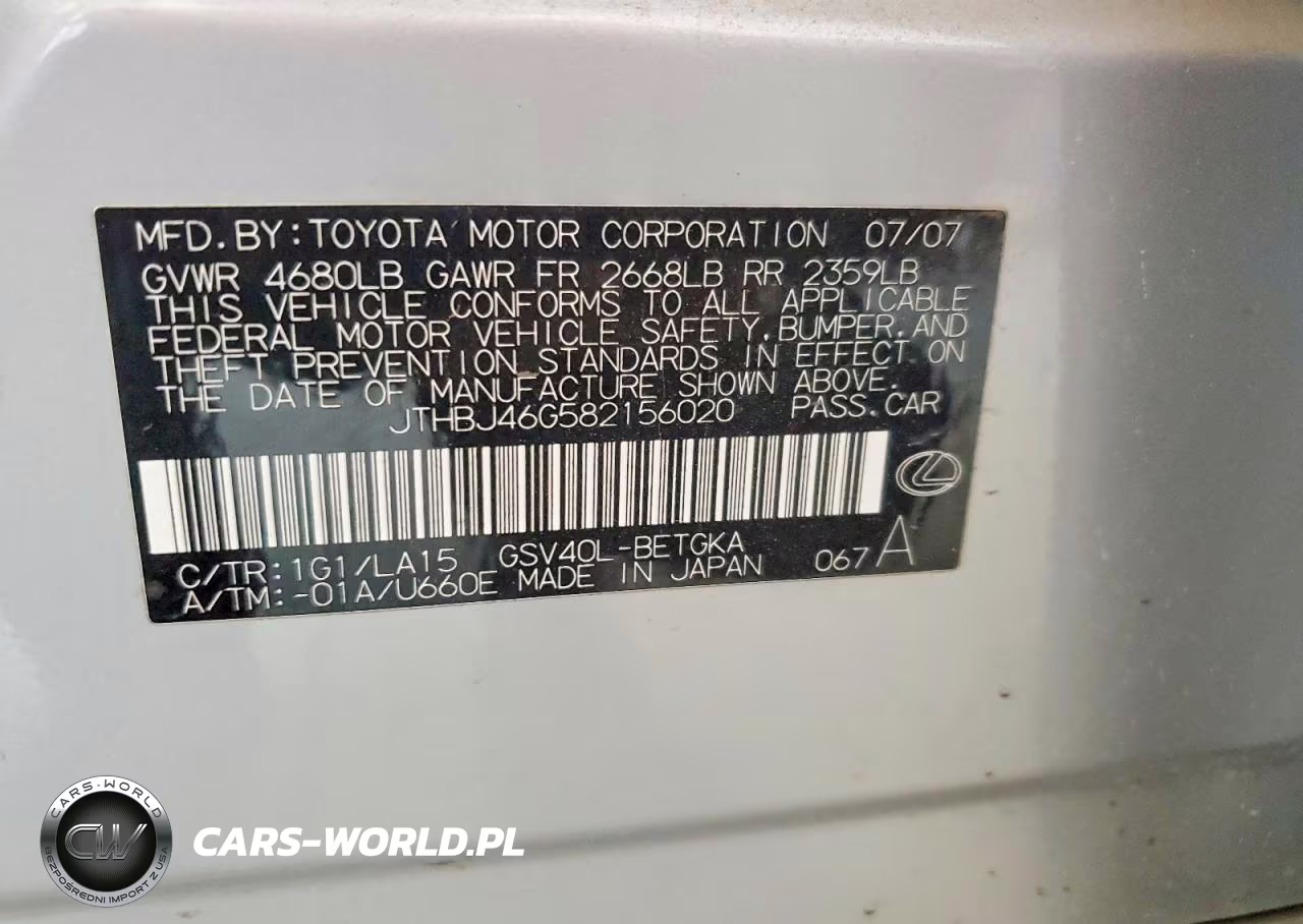 2008 Lexus Es 350 VIN:JTHBJ46G582156020 - 12
