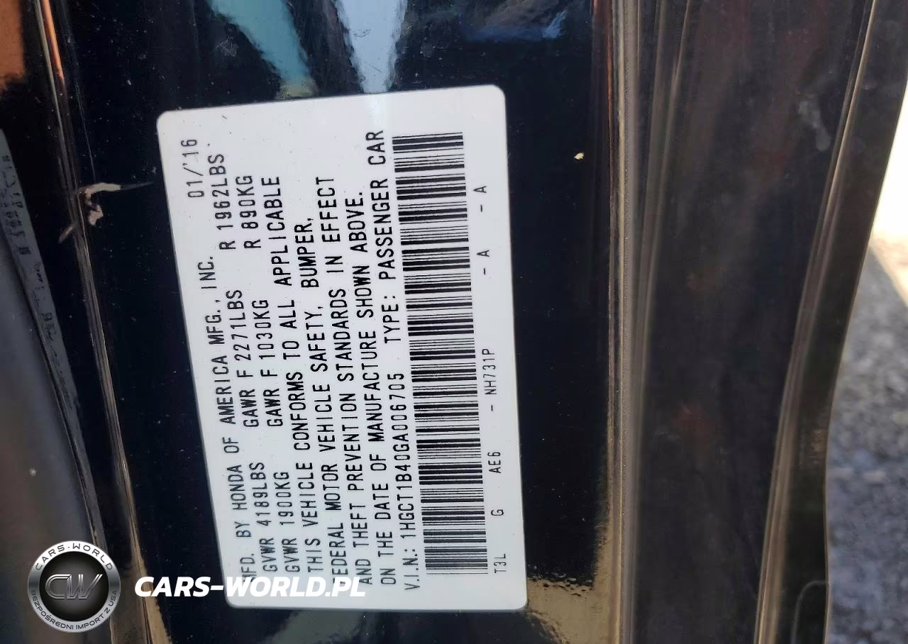 2016 Honda Accord Lx-S VIN:1HGCT1B40GA006705 - 12