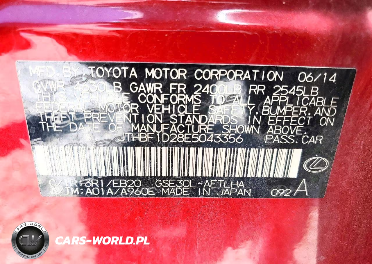 2014 Lexus Is 250 VIN:JTHBF1D28E5043356 - 12
