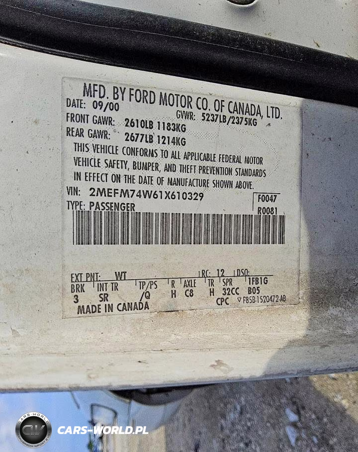 2001 Mercury Grand Marquis Gs VIN:2MEFM74W61X610329 - 5