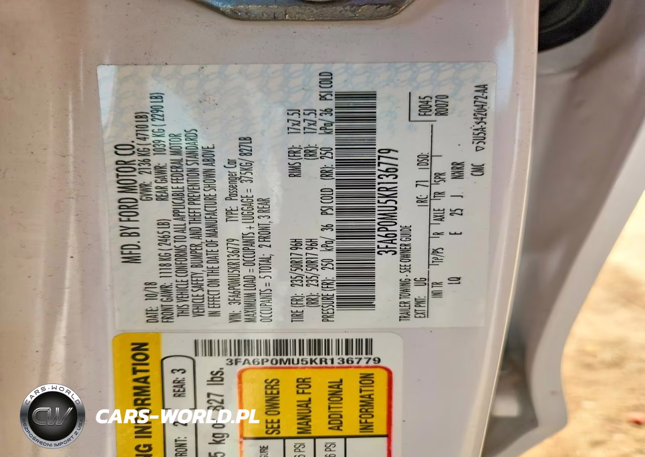 2019 Ford Fusion Sel VIN:3FA6P0MU5KR136779 - 12