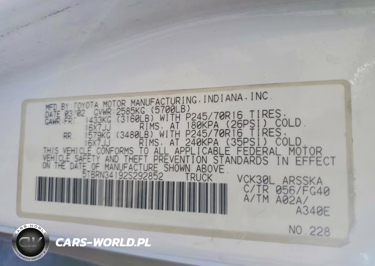2002 Toyota Tundra Sr5 VIN:5TBRN34192S292852 - 12