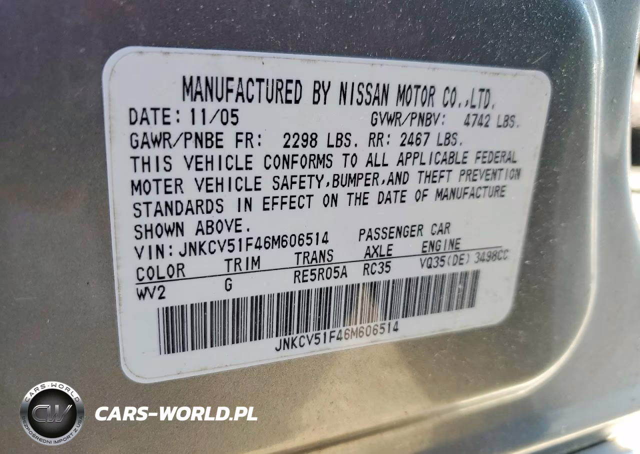 2006 Infiniti G35 X VIN:JNKCV51F46M606514 - 12