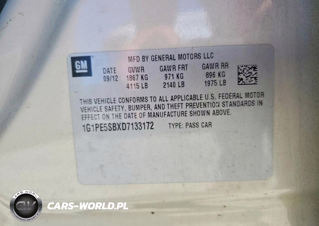 2013 Chevrolet Cruze Lt VIN:1G1PE5SBXD7133172 - 12