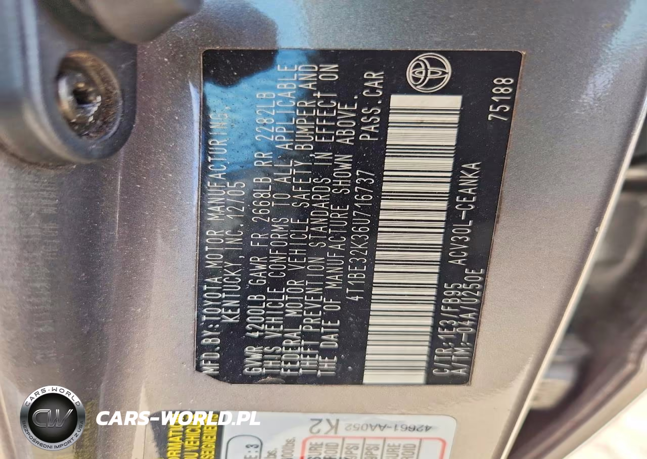 2006 Toyota Camry Le VIN:4T1BE32K36U716737 - 12