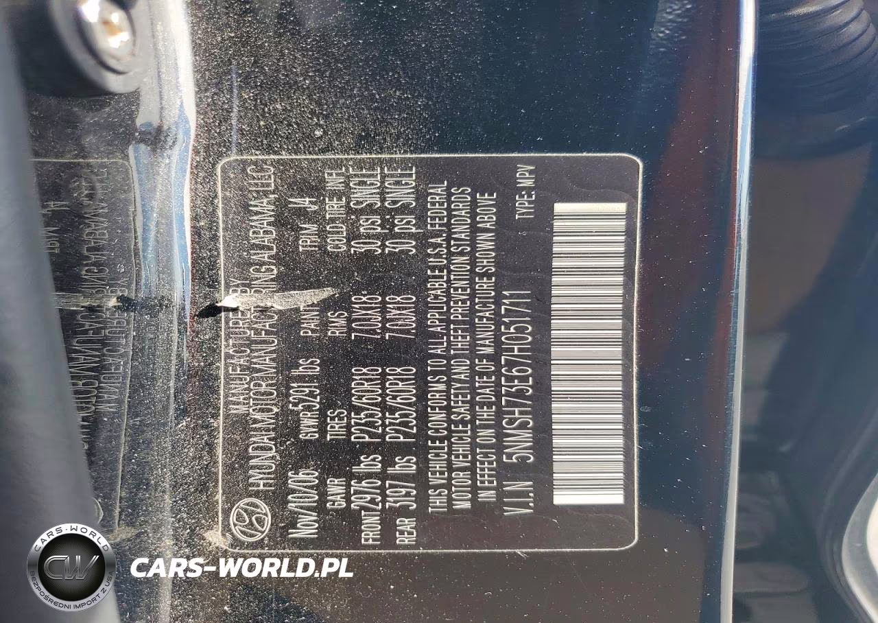 2007 Hyundai Santa Fe Se VIN:5NMSH73E67H051711 - 12