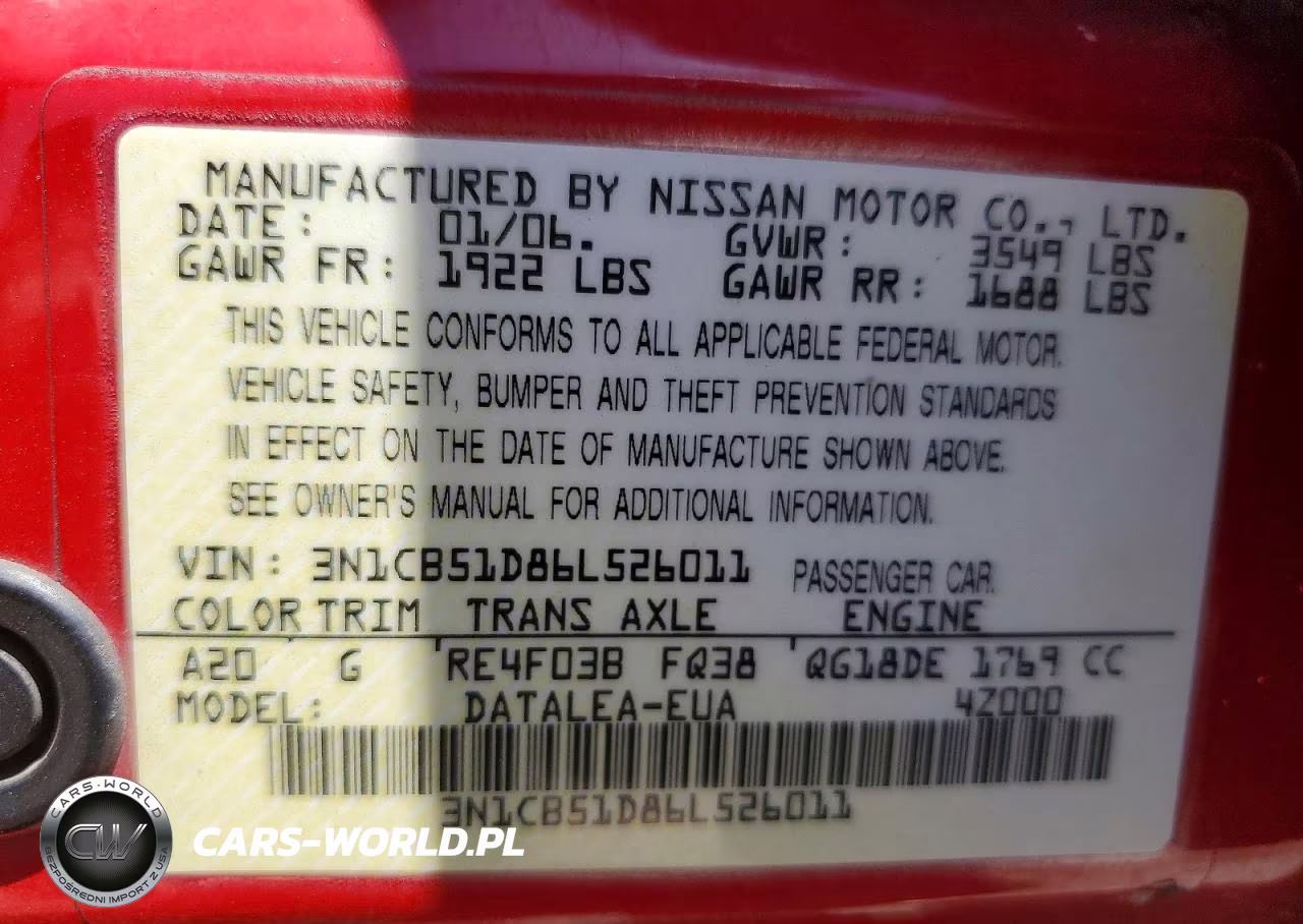 2006 Nissan Sentra 1.8 VIN:3N1CB51D86L526011 - 12