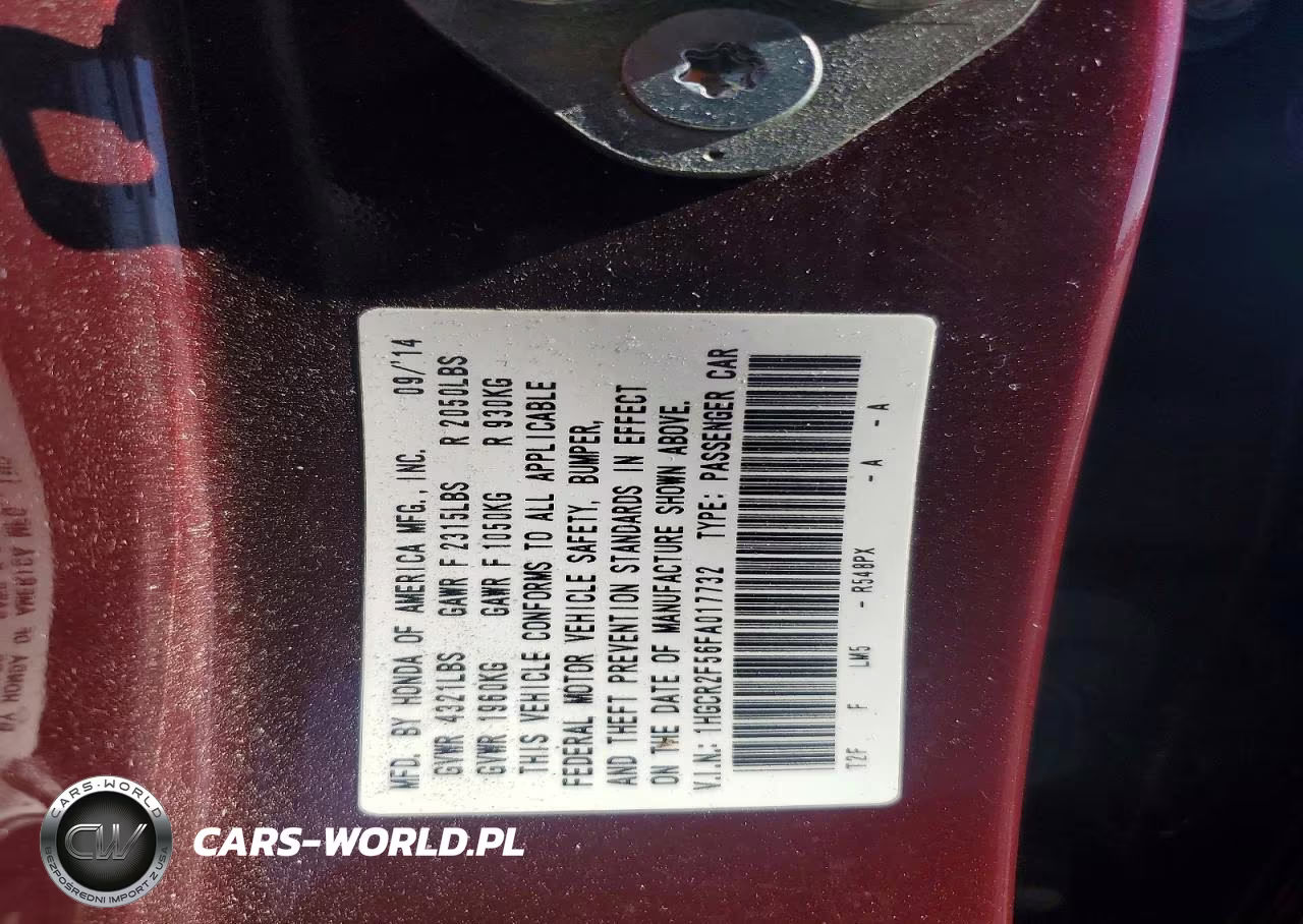 2015 Honda Accord Sport VIN:1HGCR2F56FA017732 - 12