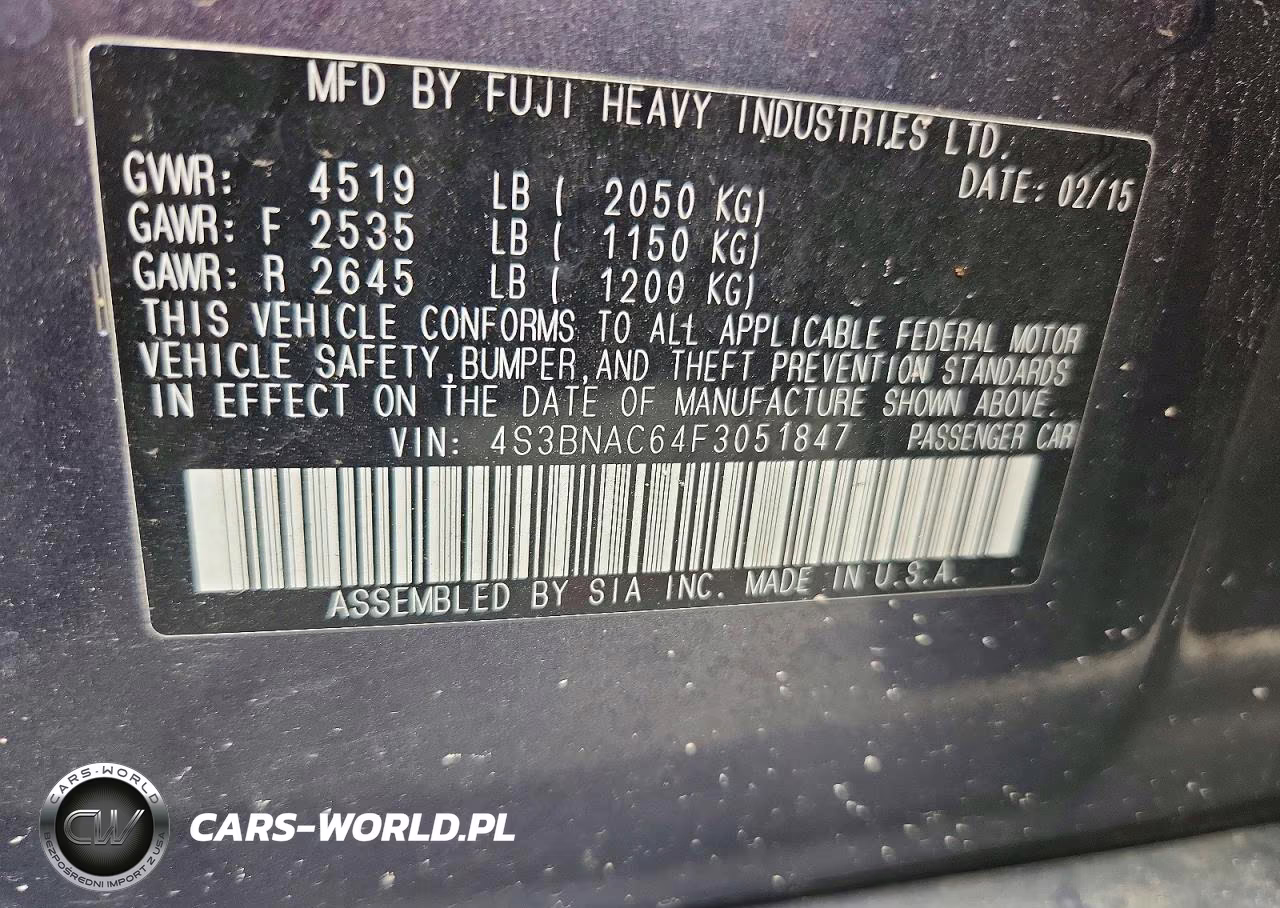 2015 Subaru Legacy 2.5I Premium VIN:4S3BNAC64F3051847 - 13