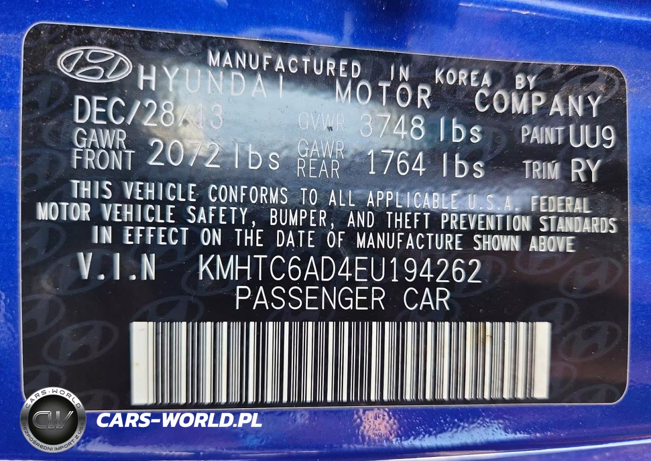 2014 Hyundai Veloster Gls(1.6 Std, Style, Tech VIN:KMHTC6AD4EU194262 - 12