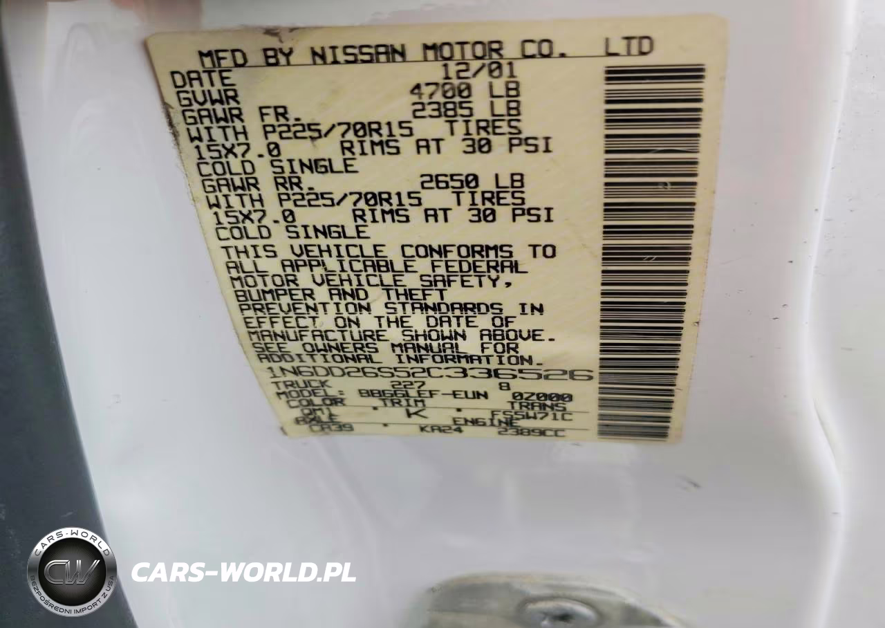 2002 Nissan Frontier Standard VIN:1N6DD26S52C336526 - 12