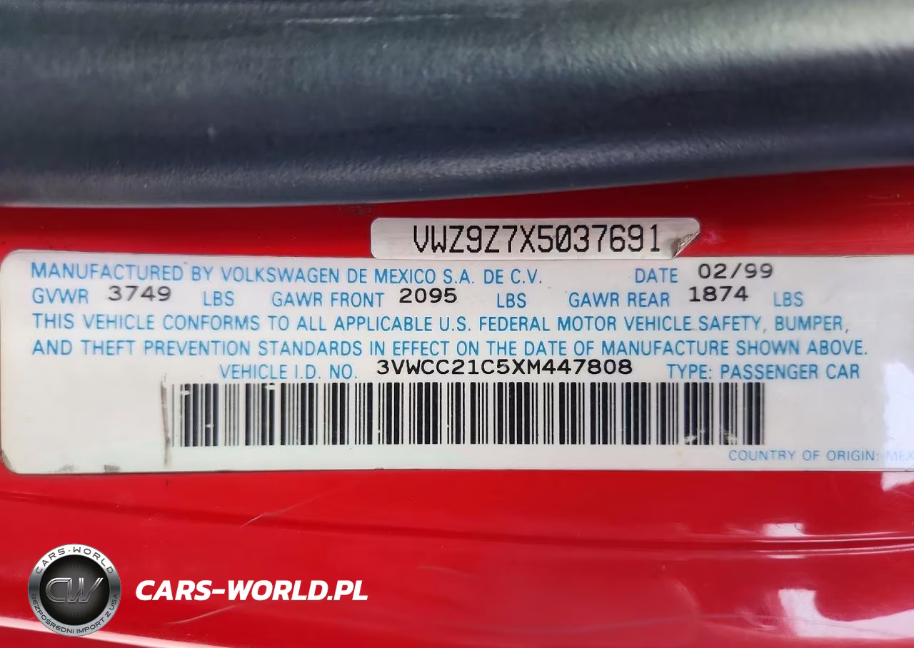1999 Volkswagen New Beetle Gls VIN:3VWCC21C5XM447808 - 13