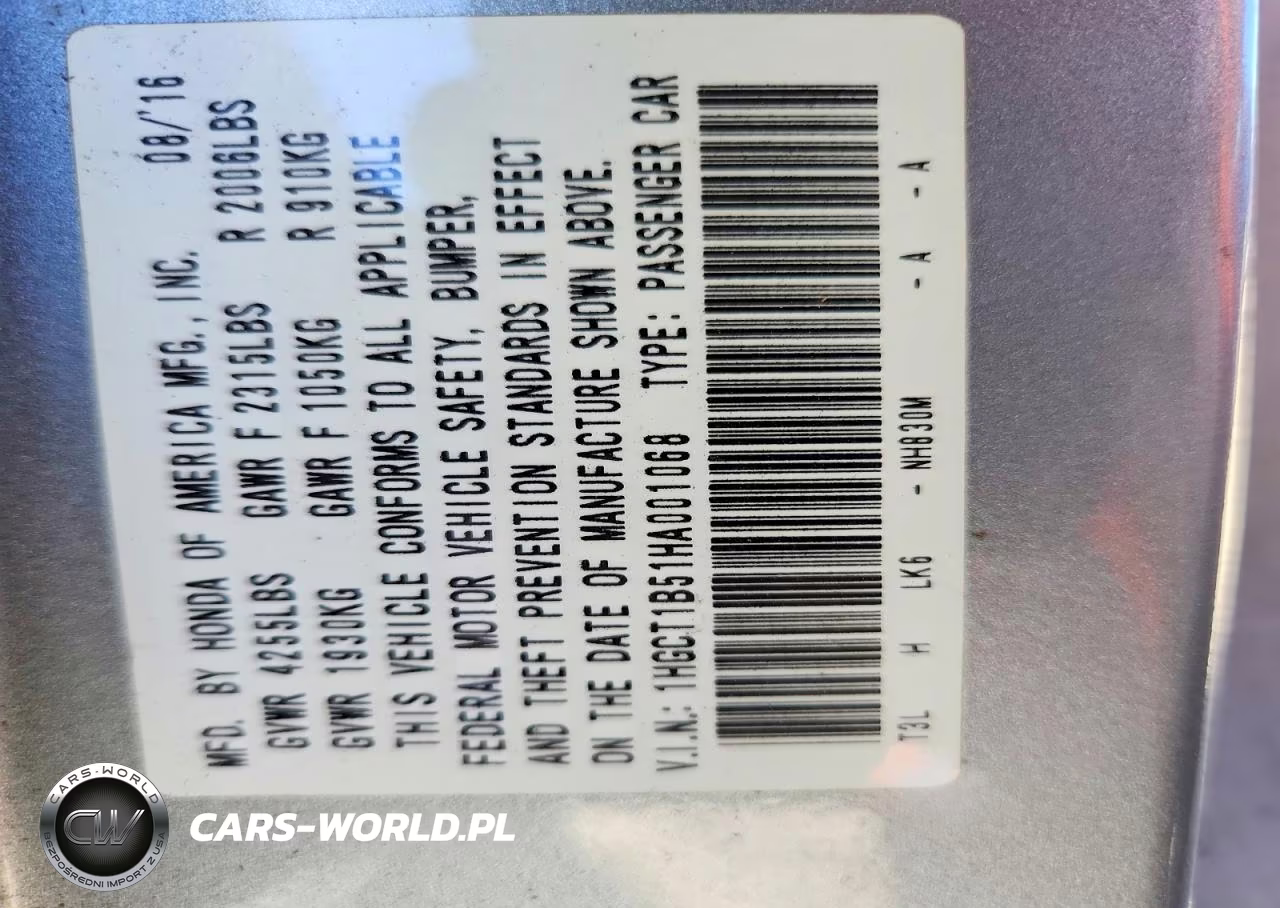 2017 Honda Accord Ex VIN:1HGCT1B51HA001068 - 12
