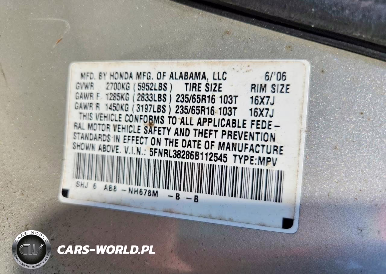 2006 Honda Odyssey Lx VIN:5FNRL38286B112545 - 13