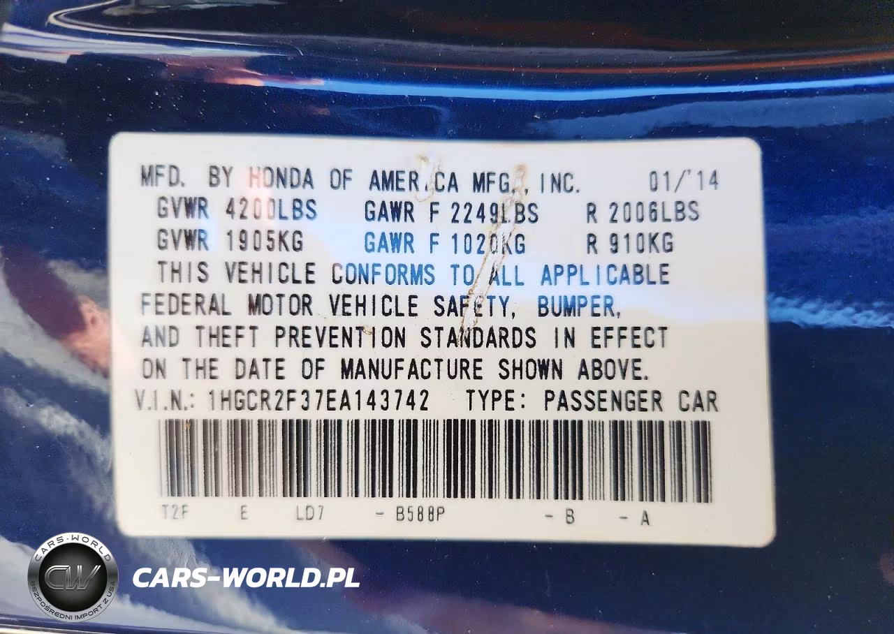 2014 Honda Accord Lx VIN:1HGCR2F37EA143742 - 12