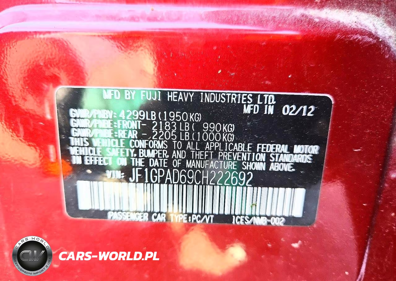 2012 Subaru Impreza Premium VIN:JF1GPAD69CH222692 - 12