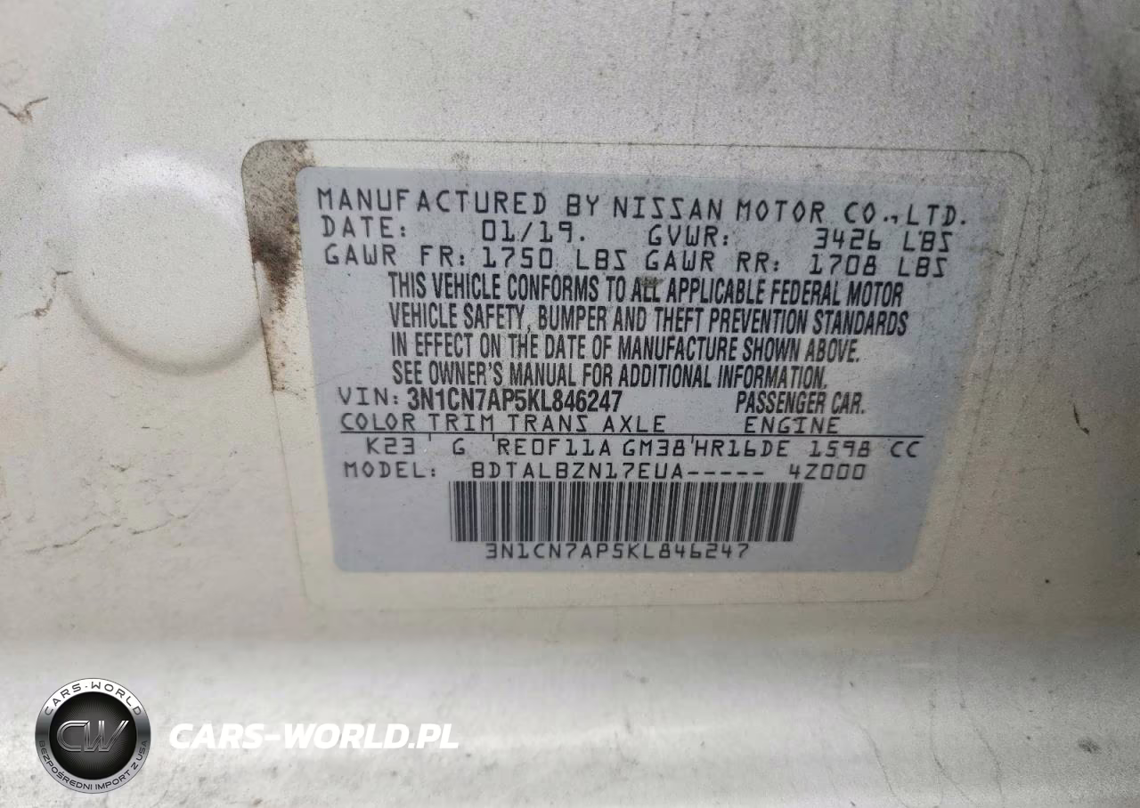 2019 Nissan Versa Sv VIN:3N1CN7AP5KL846247 - 12