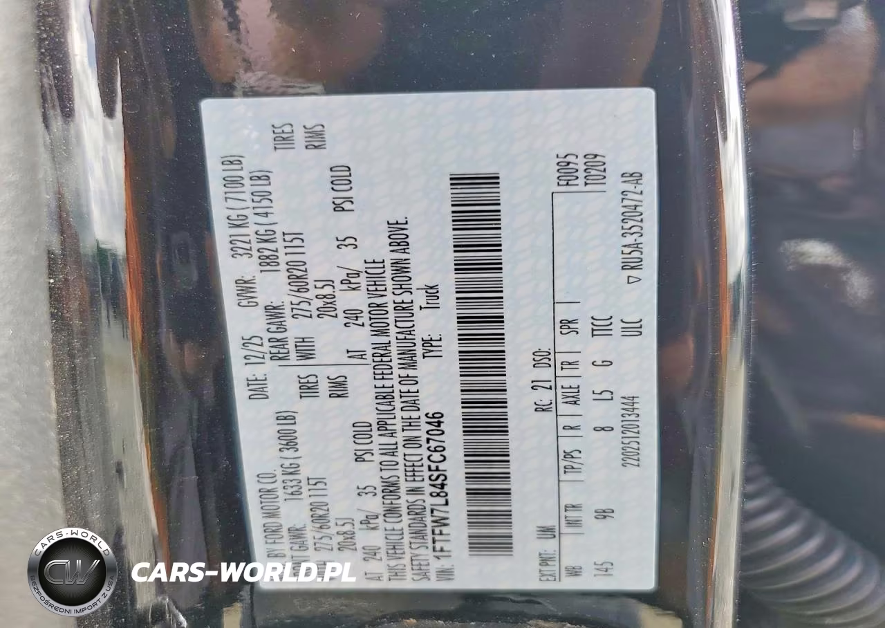 2025 Ford F150 Platinum VIN:1FTFW7L84SFC67046 - 12