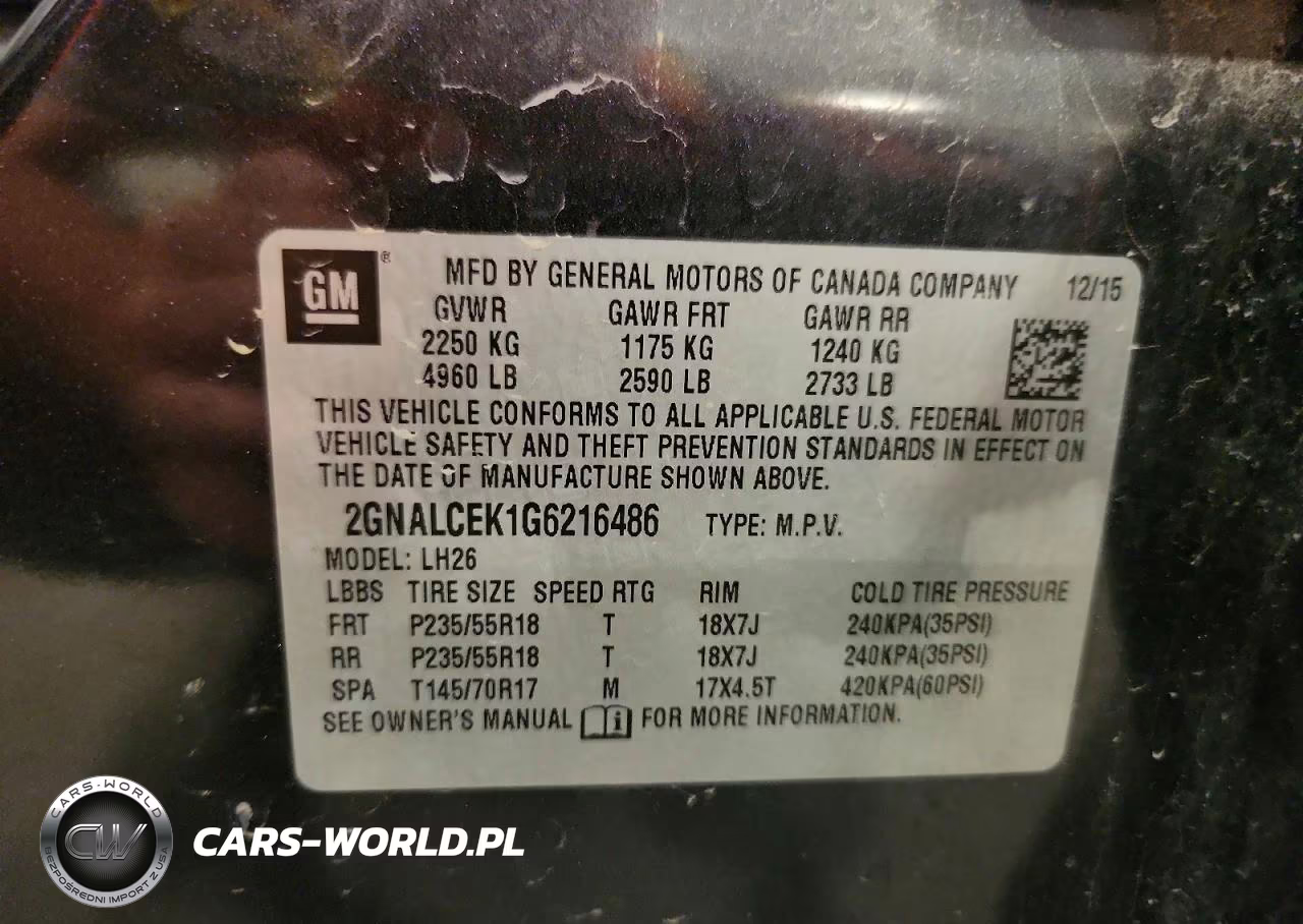 2016 Chevrolet Equinox Lt VIN:2GNALCEK1G6216486 - 13
