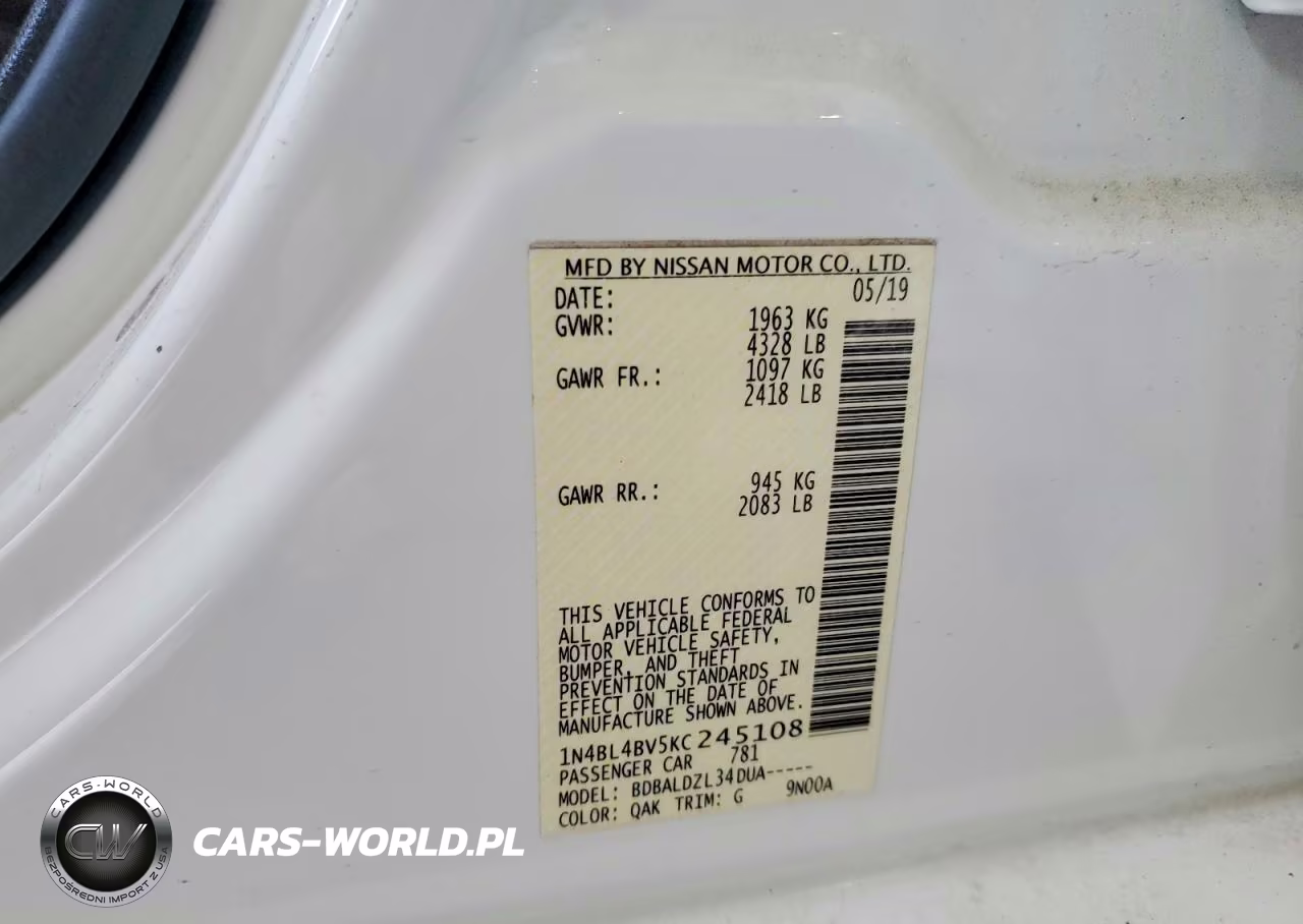 2019 Nissan Altima S VIN:1N4BL4BV5KC245108 - 12