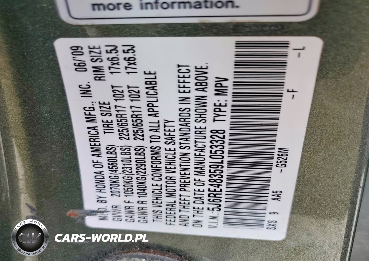 2009 Honda Cr-V Lx VIN:5J6RE48359L053328 - 12